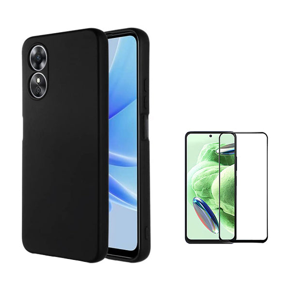 Kit Película de Vidro Temperado GorilasGlass + Capa Proteção Traseira Silicone GIFT4ME para Oppo A58 4G - Preto
