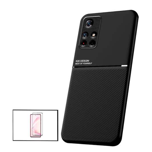 Kit Capa Traseira Magnética Anti Choque + Película de Vidro Temperado GorilasGlass Curvado para Xiaomi Poco M4 Pro 5G