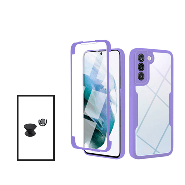 Kit Capa 360° Proteção Frente e Verso + 1 HandHolder + 1 Suporte HandHolder Preto para Samsung Galaxy S21 FE 5G - Roxo