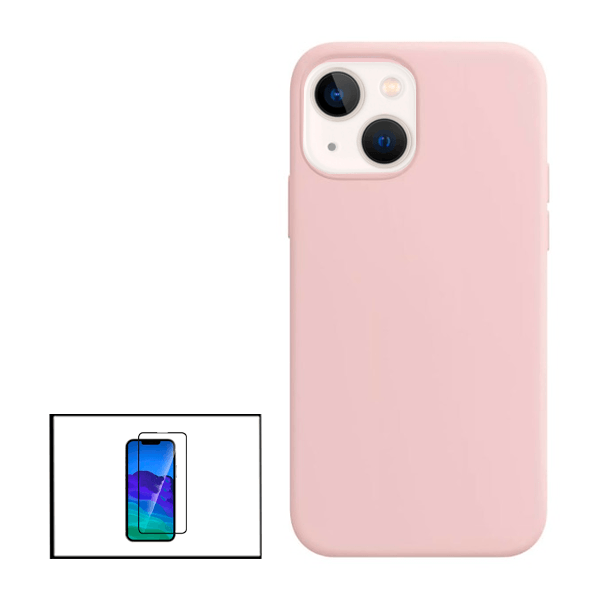 Kit Película de Vidro Temperado GorilasGlass + Capa Proteção Traseira Silicone para iPhone 13 Mini - Rosa