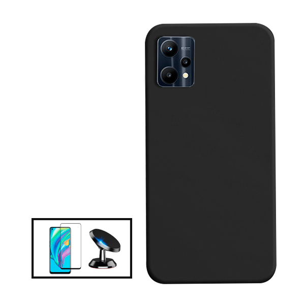 Kit Película de Vidro Temperado GorilasGlass + Capa Proteção Traseira Silicone + Suporte Magnético para Realme 9 Pro - Preto