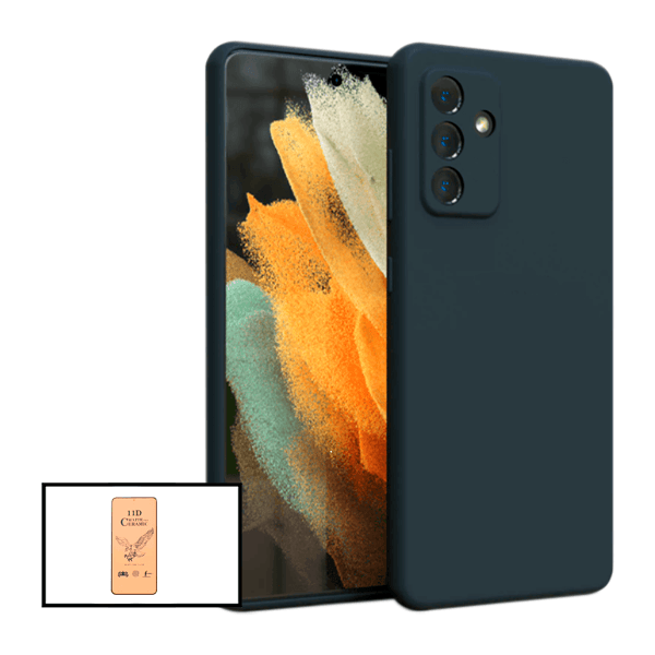 Kit Vidro Temperado Ceramica Full Cover + Capa Proteção Traseira Silicone para Samsung Galaxy M52 5G