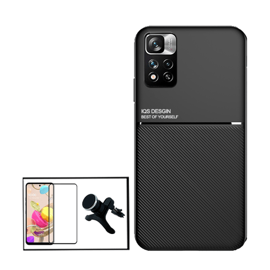 Kit Capa Traseira Magnética Anti Choque + Película de Vidro Temperado GorilasGlass Curvado + Suporte Magnético Com Pernas para Xiaomi Redmi Note 11 Pro+