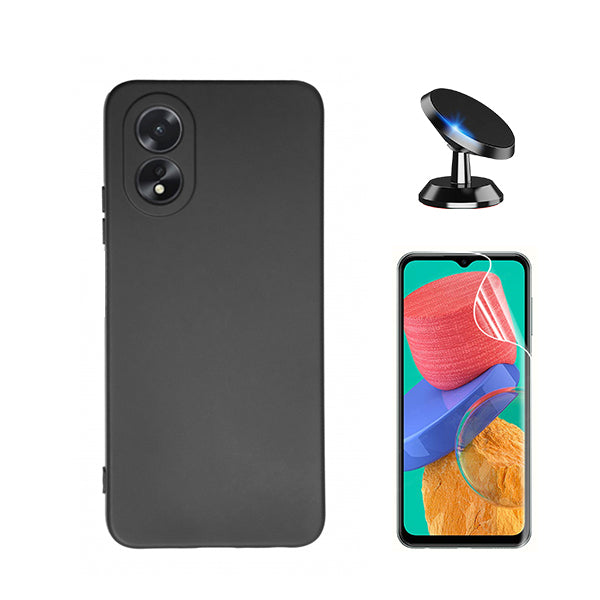 Kit Película Protectora de Hydrogel Frente + Capa Proteção Traseira Silicone + Suporte Magnético Phonecare para Oppo A38 4G - Preto