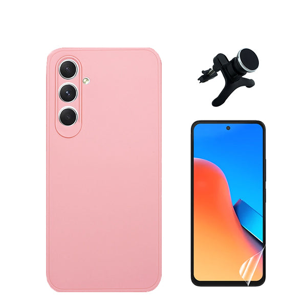 Kit Película Protectora de Hydrogel Frente + Capa Proteção Traseira Silicone + Suporte Magnético Com Pernas GIFT4ME para Samsung Galaxy S23 FE - Rosa