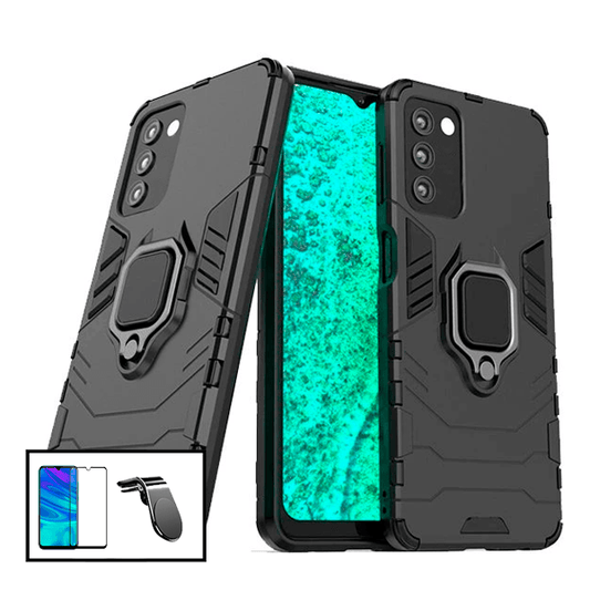 Kit Película de Vidro Temperado GorilasGlass + Capa de Proteção Militar Magnética + Suporte de Carro Magnético L para Samsung Galaxy A03s