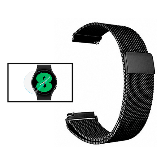 Kit Bracelete Milanese Com Fecho Magnético + Película de Vidro Temperado GorilasGlass 3D para Xiaomi Watch S1 - Preto / Transparente