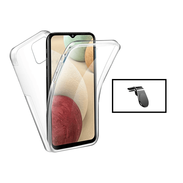 Kit Capa 360° Proteção Frente e Verso + Suporte Magnético L para Samsung Galaxy A03 4G - Transparente/Branco