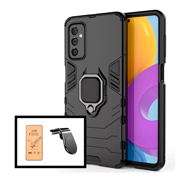 Kit Vidro Temperado Ceramica Full Cover + Capa de Proteção Militar Magnética + Suporte de Carro Magnético L para Samsung Galaxy M52 5G
