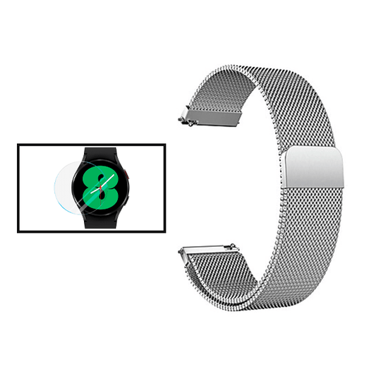 Kit Bracelete Milanese Com Fecho Magnético + Película de Vidro Temperado GorilasGlass 3D para Xiaomi Watch S1 - Cinza / Transparente