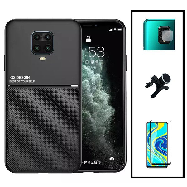 Kit Capa Traseira Magnética Anti Choque + Película de Vidro Temperado Privacidade + Película Protectora para Câmara Traseira + Suporte Magnético Com Pernas para Xiaomi Redmi Note 10 Lite