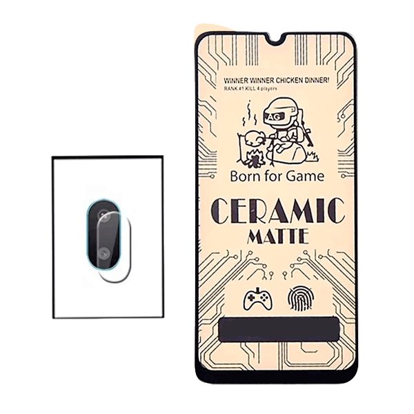 KIT Vidro Temperado Ceramica Full Cover + Película Protectora para Câmara Traseira para Samsung Galaxy A02