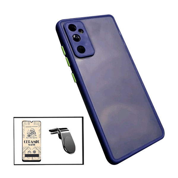 Kit Capa Traseira Proteção Camara + Película de Vidro Temperado GorilasGlass + Suporte de Carro Magnético L para Samsung Galaxy A13 - Azul