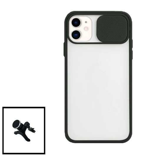 Kit Capa Proteção Camara Deslizante + Suporte Magnético Com Pernas para Apple iPhone SE 2022 - Preto