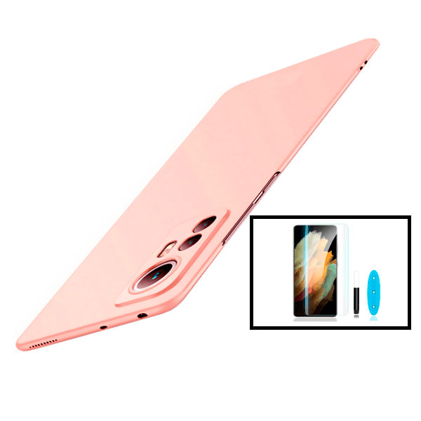 Kit Película de Vidro Curvada Full Glue UV + Capa Rígida e Fina para Xiaomi 12 - Rosa