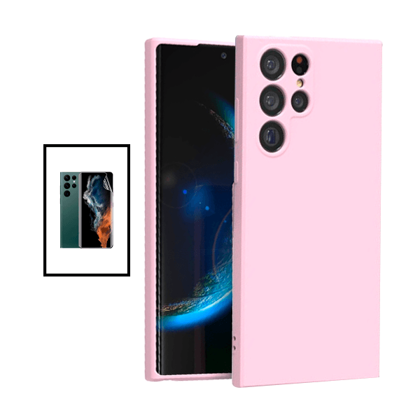 Kit Película Protectora de Hydrogel Frente + Capa Proteção Traseira Silicone para Samsung Galaxy S22 Ultra 5G - Rosa