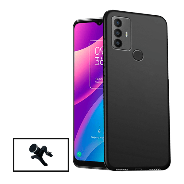Kit Suporte Magnético Com Pernas + Capa Proteção Traseira Silicone para TCL 30E - Preto