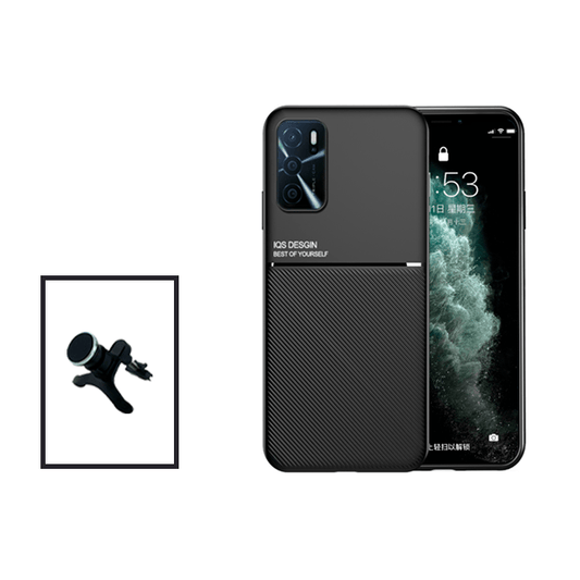 Kit Capa Traseira Magnética Anti Choque + Suporte Magnético Com Pernas para Oppo A16 - Preto