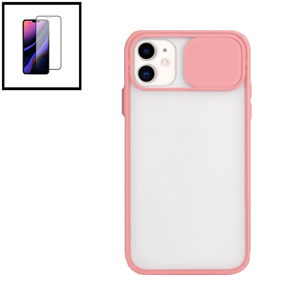 Kit Capa Proteção Camara Deslizante + Película de Vidro Temperado GorilasGlass para Apple iPhone SE 2022 - Rosa