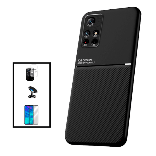 Kit Capa Traseira Magnética Anti Choque + Película de Vidro Temperado GorilasGlass + Película Protectora para Câmara Traseira + Suporte Magnético para Xiaomi Poco M4 Pro 5G