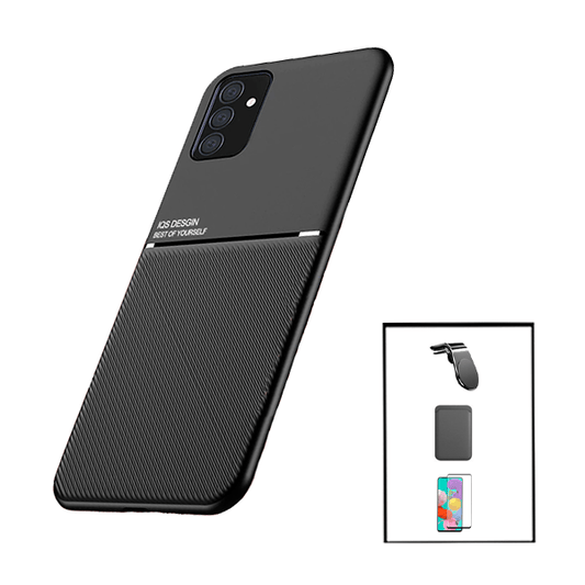 Kit Capa Traseira Magnética Anti Choque + Carteira Magnética Preto + Película de Vidro Temperado GorilasGlass + Suporte Magnético L para Samsung Galaxy M52 5G