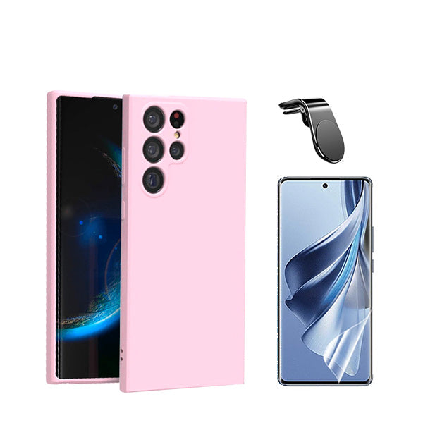Kit Película Protectora de Hydrogel Frente + Capa Proteção Traseira Silicone + Suporte de Carro Magnético L Phonecare para Samsung Galaxy S24 Ultra 5G - Rosa