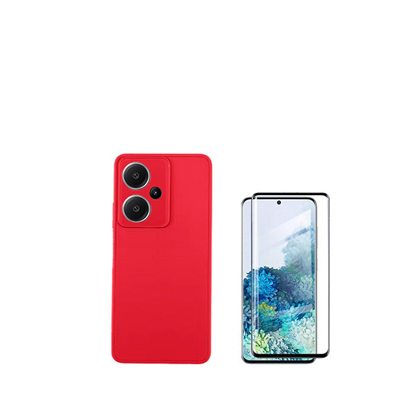 Kit Película de Vidro Temperado GorilasGlass + Capa Proteção Traseira Silicone GIFT4ME para Xiaomi Redmi Note 13 Pro + Plus - Vermelha