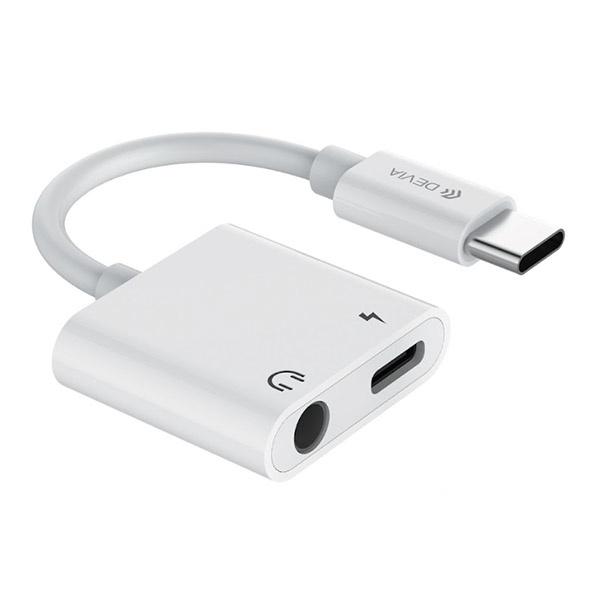 Adaptador Audio Smart USB-C - USB-C (port) + Jack 3,5mm (port) Devia     Branco