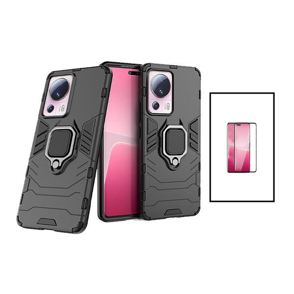 Kit Película de Vidro Temperado GorilasGlass Curvado + Capa de Proteção Militar Magnética para Xiaomi 13 Lite - Preto