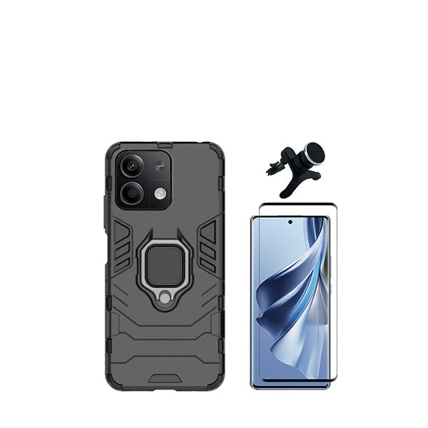 Kit Película de Vidro Temperado GorilasGlass + Capa de Proteção Militar Magnética + Suporte Magnético Com Pernas GIFT4ME para Xiaomi Redmi Note 13 - Preto