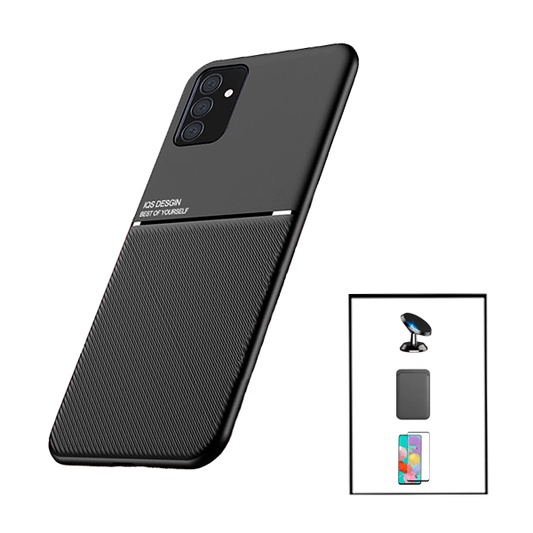 Kit Capa Traseira Magnética Anti Choque + Carteira Magnética Preto + Película de Vidro Temperado GorilasGlass + Suporte Magnético para Samsung Galaxy M52 5G