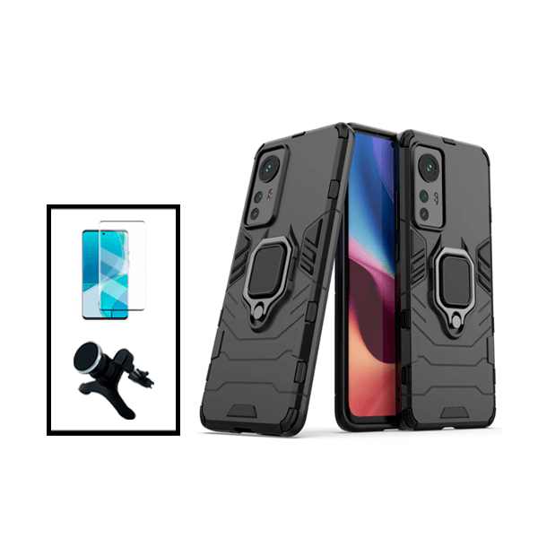 Kit Película de Vidro Temperado GorilasGlass Curvado + Capa de Proteção Militar Magnética + Suporte Magnético Com Pernas para Xiaomi 12X - Preto