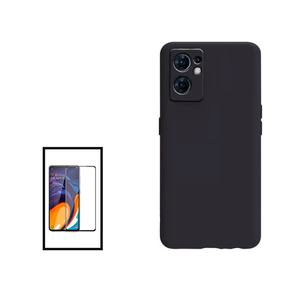 Kit Película de Vidro Temperado GorilasGlass + Capa Proteção Traseira Silicone para Oppo Reno7 5G - Preto