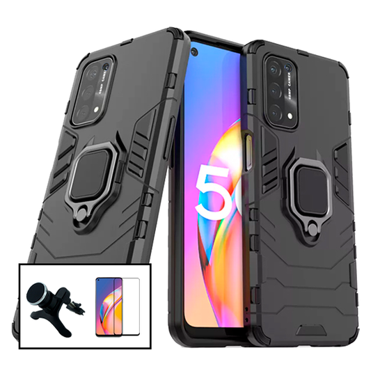 Kit Película de Vidro Temperado GorilasGlass + Capa de Proteção Militar Magnética + Suporte Magnético Com Pernas para Oppo A16