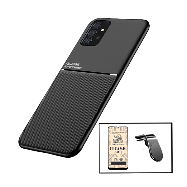 Kit Capa Traseira Magnética Anti Choque + Vidro Temperado Ceramica Full Cover + Suporte Magnético L para Samsung Galaxy A32 4G