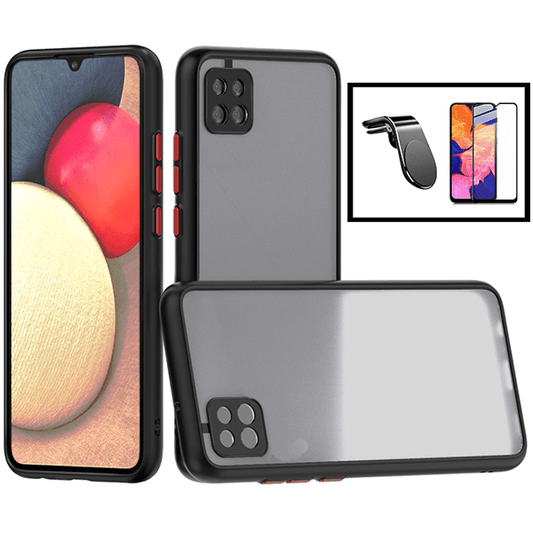 Kit Capa Traseira Proteção Camara + Película de Vidro Temperado GorilasGlass + Suporte de Carro Magnético L para Samsung Galaxy M12 - Preto