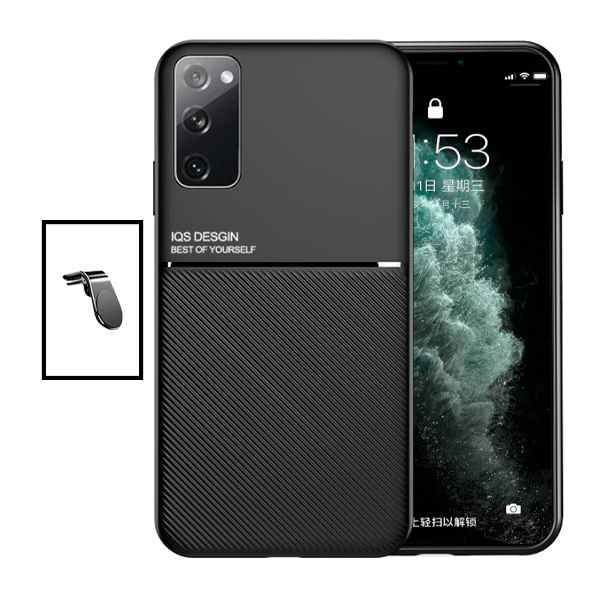 Kit Capa Traseira Magnética Anti Choque + Suporte de Carro Magnético L para Samsung Galaxy S20 FE 2022 - Preto