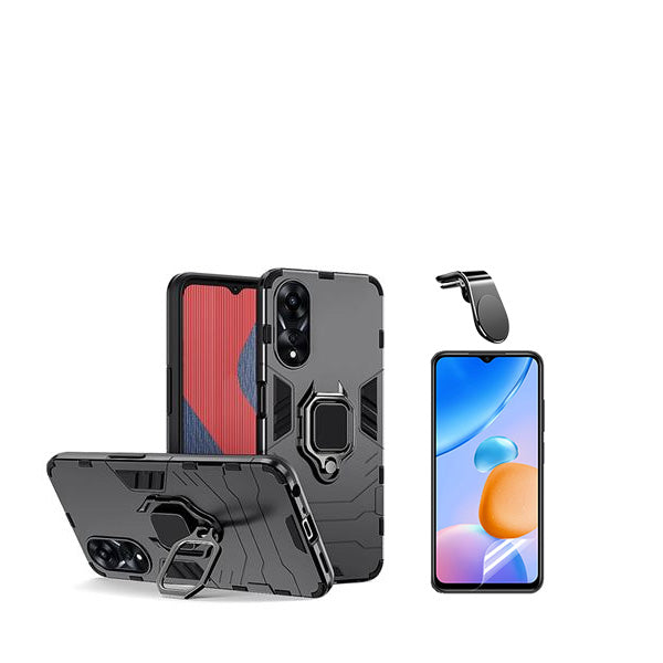 Kit Película Protectora de Hydrogel Frente + Capa de Proteção Militar Magnética + Suporte Magnético L GIFT4ME para Oppo A38 4G - Preto