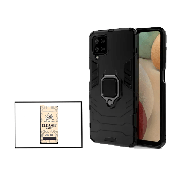 Kit Vidro Temperado Ceramica Full Cover + Capa de Proteção Militar Magnética para Samsung Galaxy A12 Nacho
