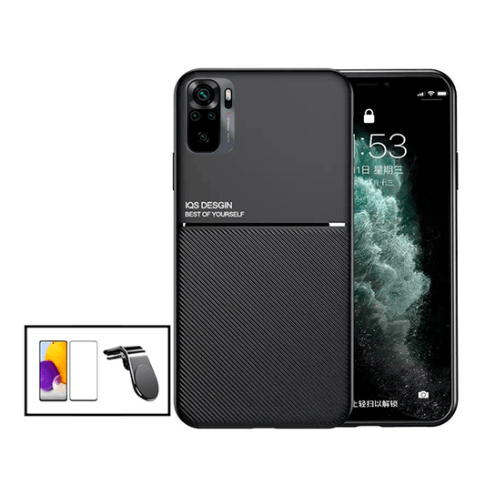 Kit Capa Traseira Magnética Anti Choque + Película de Vidro Temperado GorilasGlass + Suporte de Carro Magnético L para Xiaomi Redmi 10