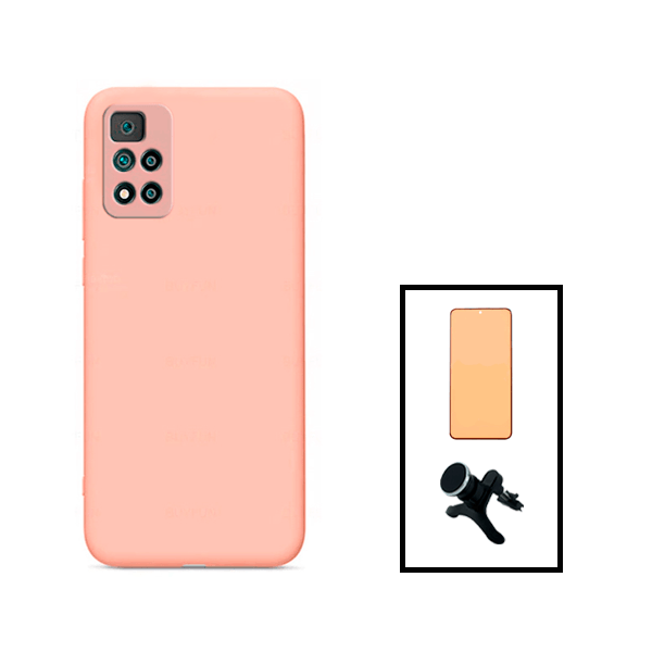 Kit Vidro Temperado Ceramica Full Cover + Capa Silicone Líquido + Suporte Magnético Com Pernas para Xiaomi Poco X4 NFC - Rosa