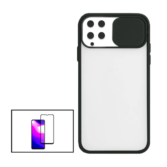 Kit Capa Proteção Camara Deslizante + Película de Vidro Temperado GorilasGlass para Samsung Galaxy A22 4G - Preto