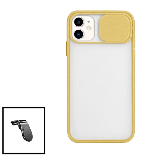 Kit Capa Proteção Camara Deslizante + Suporte Magnético L para Apple iPhone SE 2022 - Amarelo