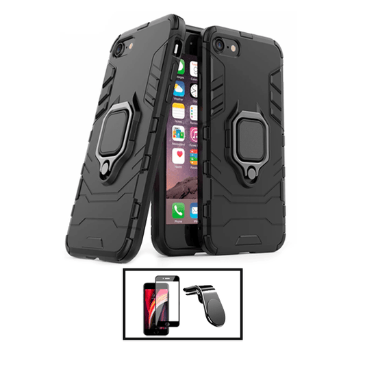 Kit Película de Vidro Temperado GorilasGlass + Capa de Proteção Militar Magnética + Suporte de Carro Magnético L para Apple iPhone SE 2022 - Preto