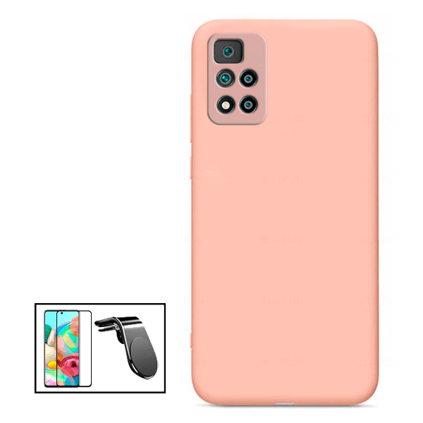 Kit Película de Vidro Temperado GorilasGlass + Capa Proteção Traseira Silicone + Suporte Magnético Com Pernas para Xiaomi Poco X4 Pro 5G - Rosa