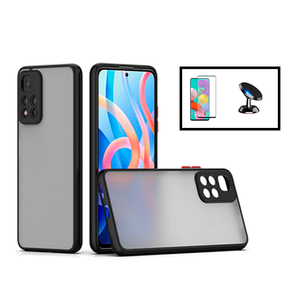 Kit Capa Traseira Proteção Camara + Película de Vidro Temperado GorilasGlass + Suporte Magnético para Xiaomi 11i HyperCharge - Preto