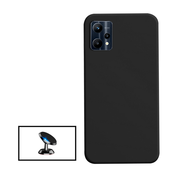 Kit Suporte Magnético + Capa Proteção Traseira Silicone para Realme V25 - Preto