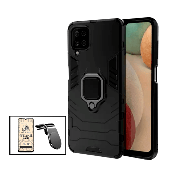 Kit Vidro Temperado Ceramica Full Cover + Capa de Proteção Militar Magnética + Suporte de Carro Magnético L para Samsung Galaxy M42 5G