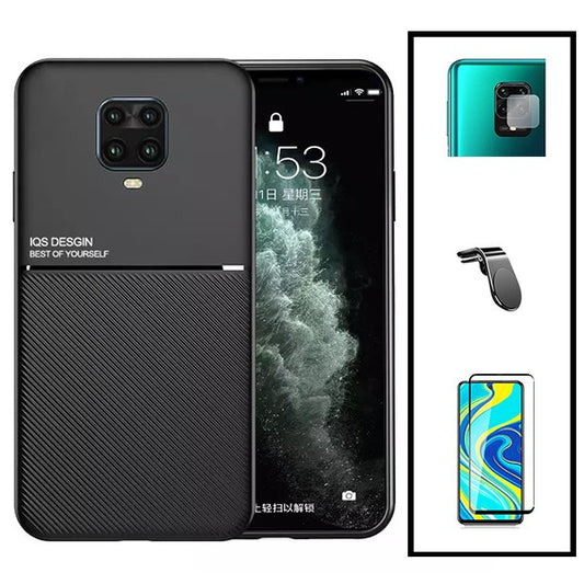 Kit Capa Traseira Magnética Anti Choque + Película de Vidro Temperado Privacidade + Película Protectora para Câmara Traseira + Suporte de Carro Magnético L para Xiaomi Redmi Note 10 Lite