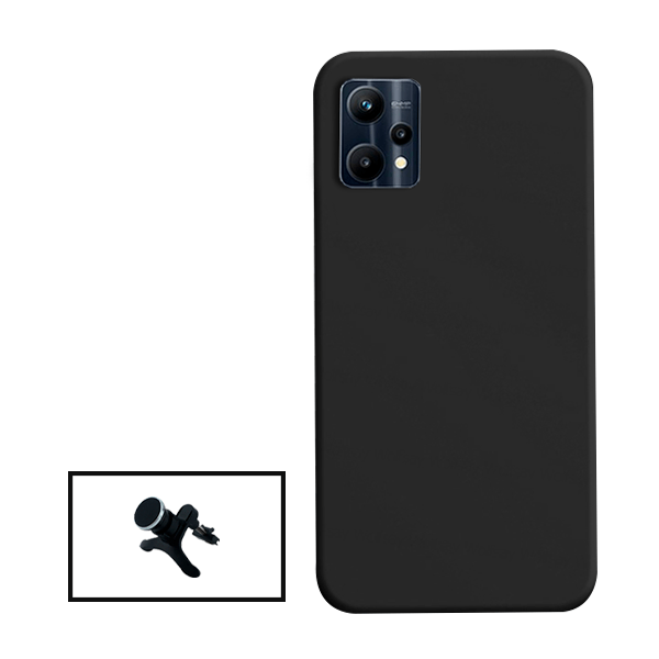 Kit Suporte Magnético Com Pernas + Capa Proteção Traseira Silicone para Realme 9 Pro+ Plus - Preto